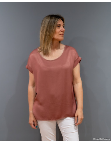 Camiseta Rosa Empolvado cuello barco