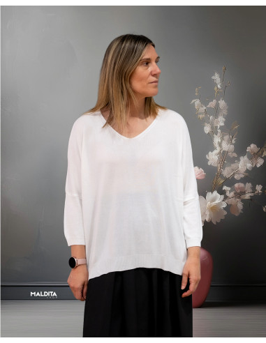 Jersey Oversize cuello pico Blanco