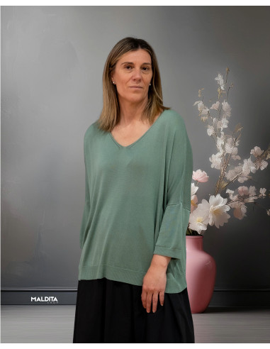 Jersey Oversize cuello pico Verde Seco