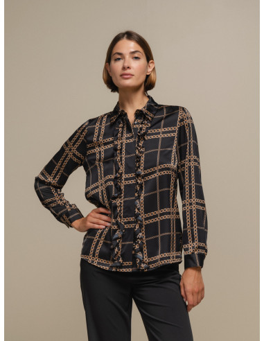 Blusa satén estampada con volantes