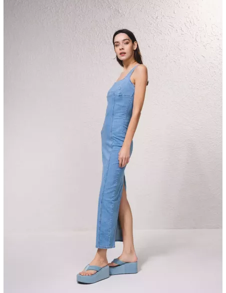 Vestido SMF largo denim con cremallera