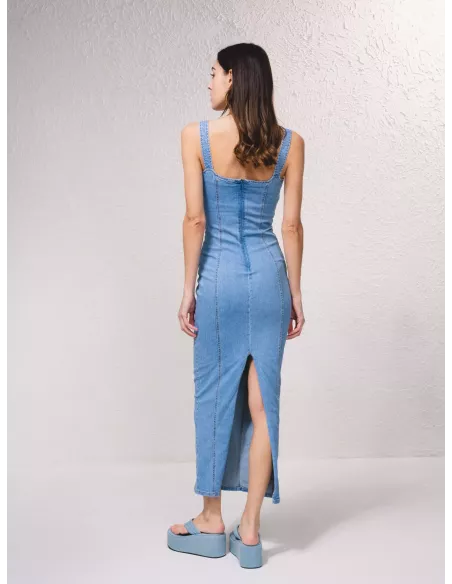 Vestido SMF largo denim con cremallera