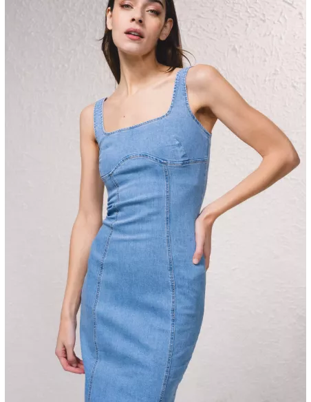 Vestido SMF largo denim con cremallera